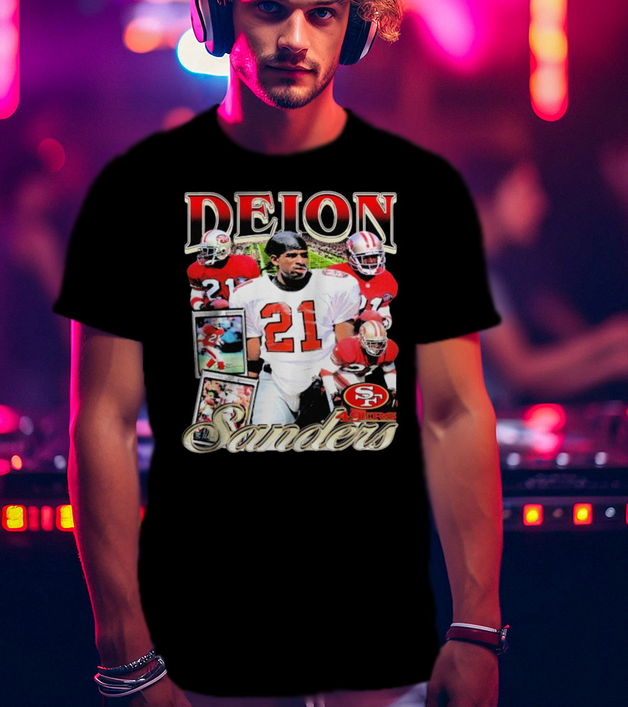 Deion Sanders San Francisco 49ers Football 21 Signature T-Shirt