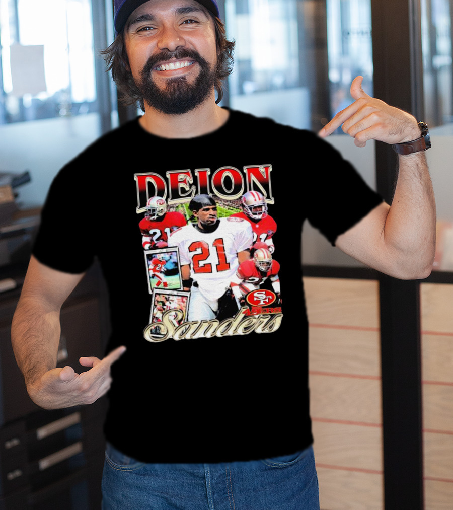 Deion Sanders San Francisco 49ers Football 21 Signature T-Shirt
