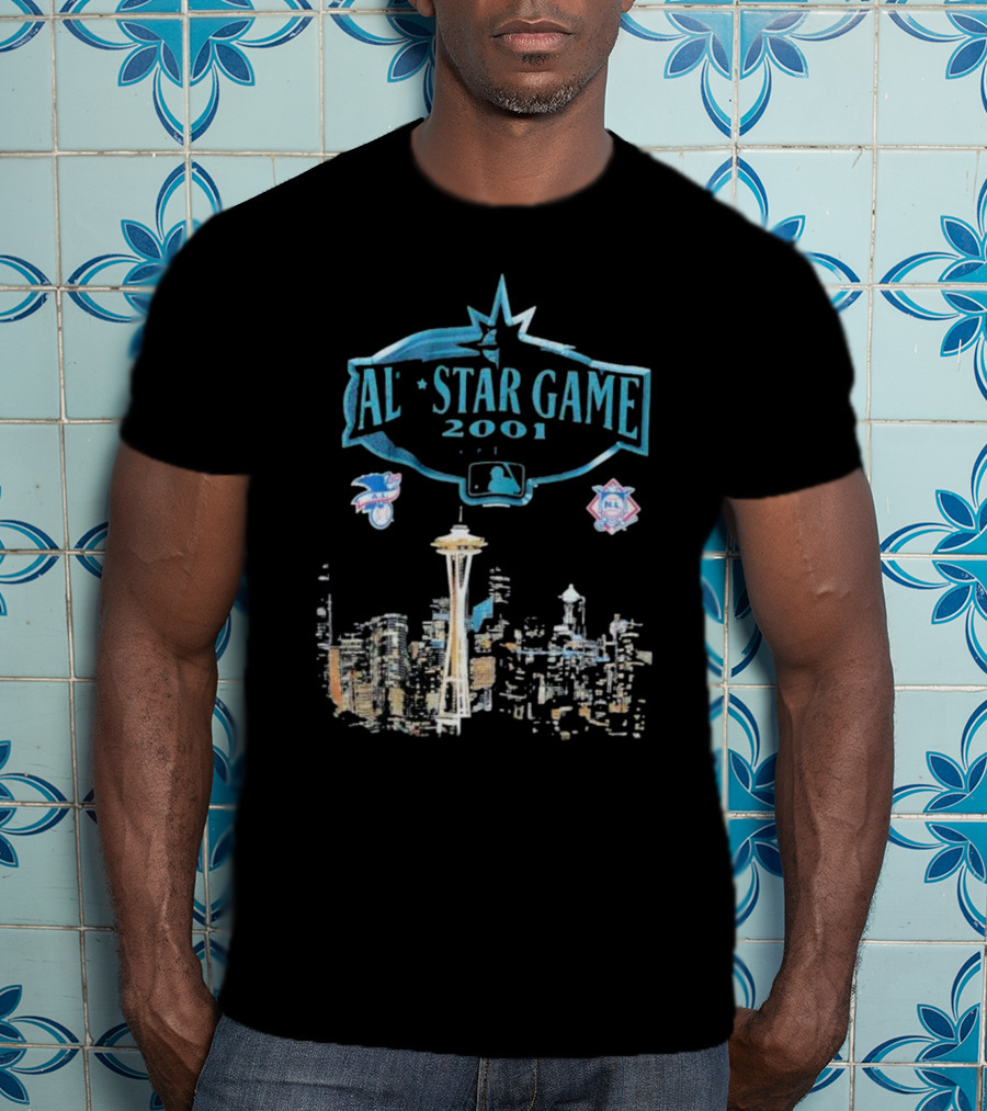 AL Star Game 2001 MLB City Skyline Seattle T-Shirt