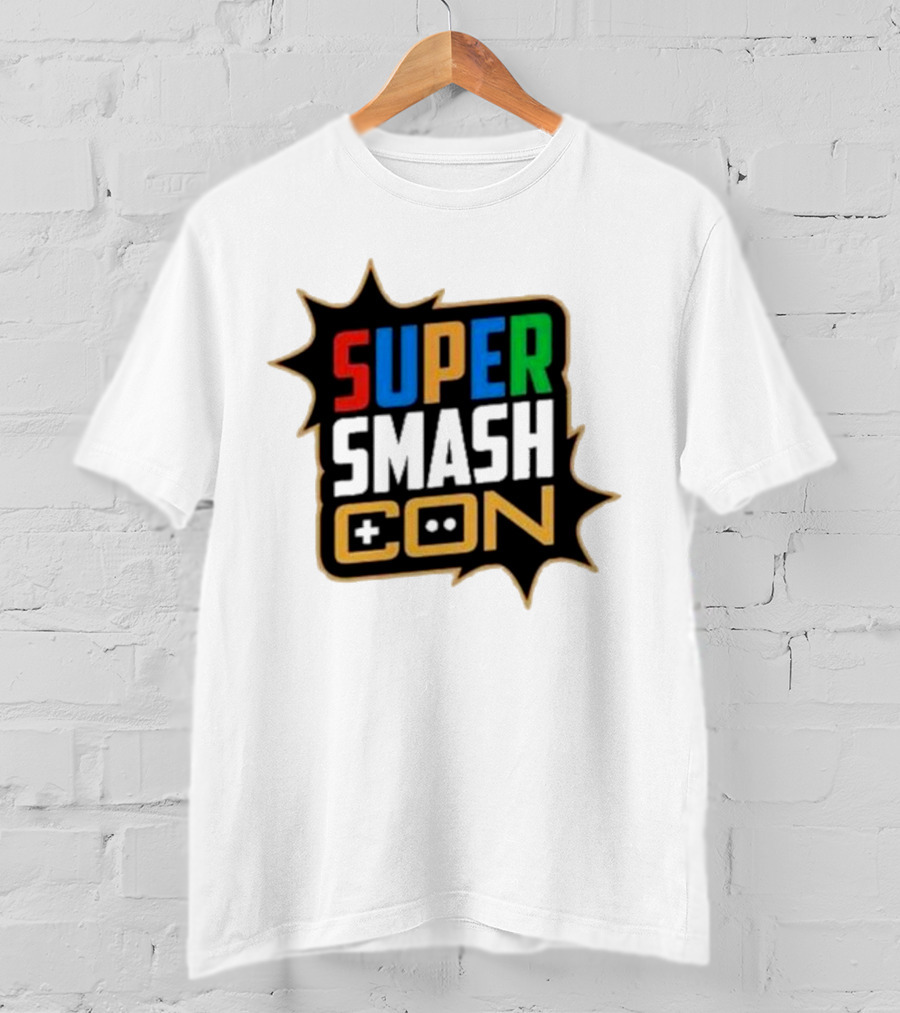 Super Smash Con Logo With Game Controller Icon Colors Burst T-Shirt