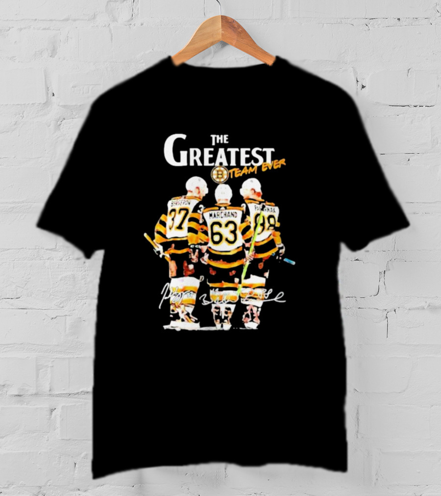 The Greatest Team Ever Boston Hockey Marchand Bergeron Pastrnak Signatures T-Shirt