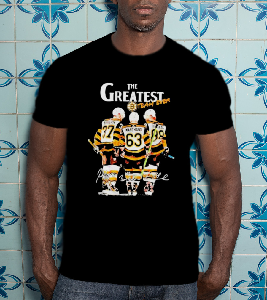The Greatest Team Ever Boston Hockey Marchand Bergeron Pastrnak Signatures T-Shirt