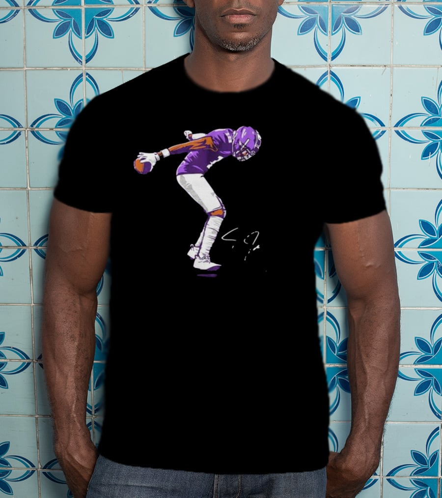 Justin Jefferson Football Superstar Pose In Purple And White T-Shirt