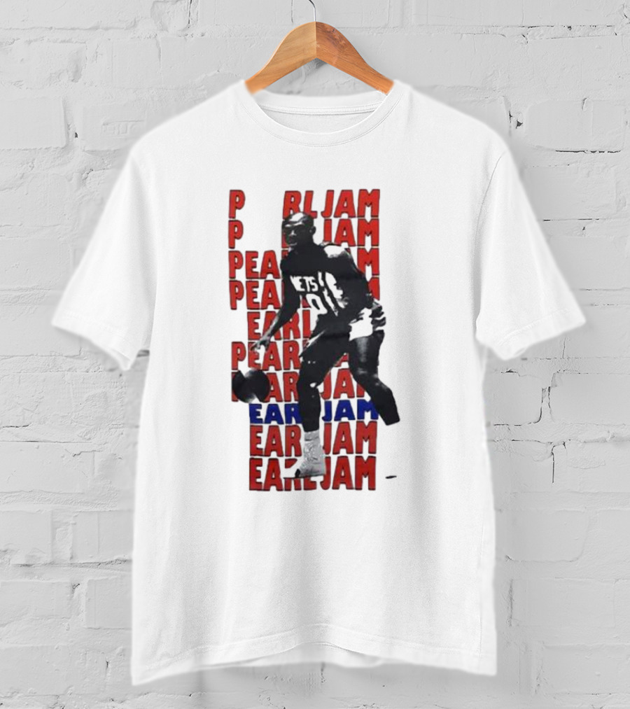 Pearl Jam Mookie Blaylock Basketball Tribute Red Blue Text T-Shirt