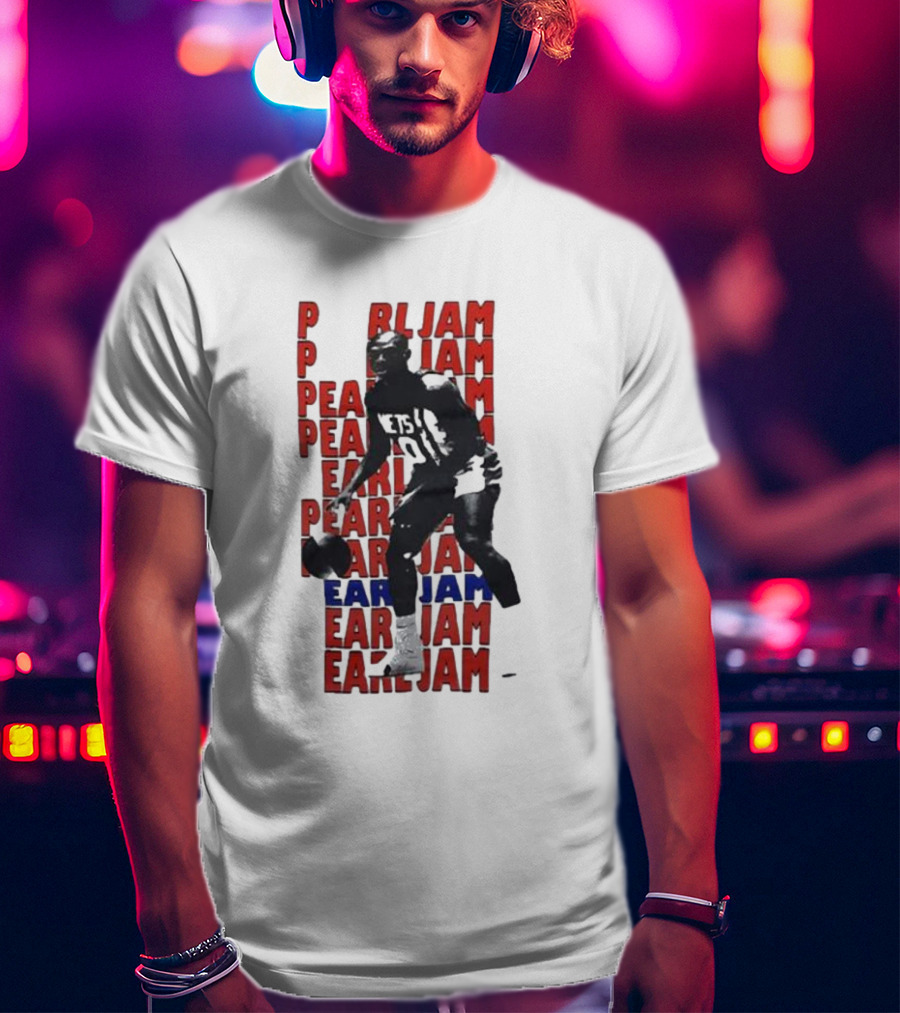 Pearl Jam Mookie Blaylock Basketball Tribute Red Blue Text T-Shirt