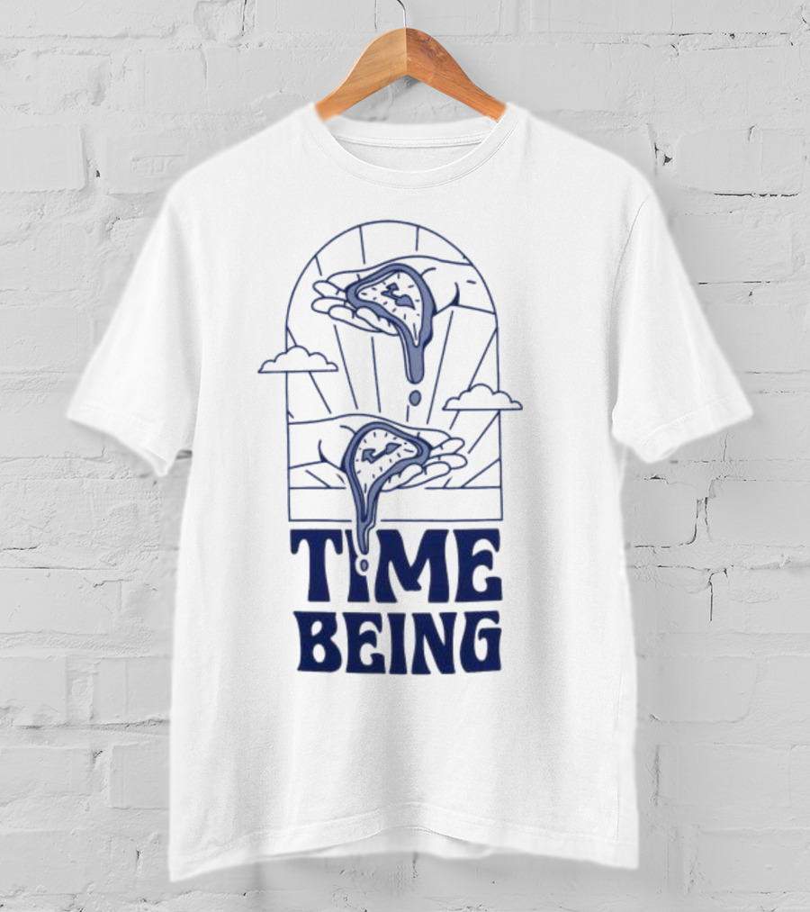 Time Being Dripping Clocks In Hands With Clouds T-Shirt