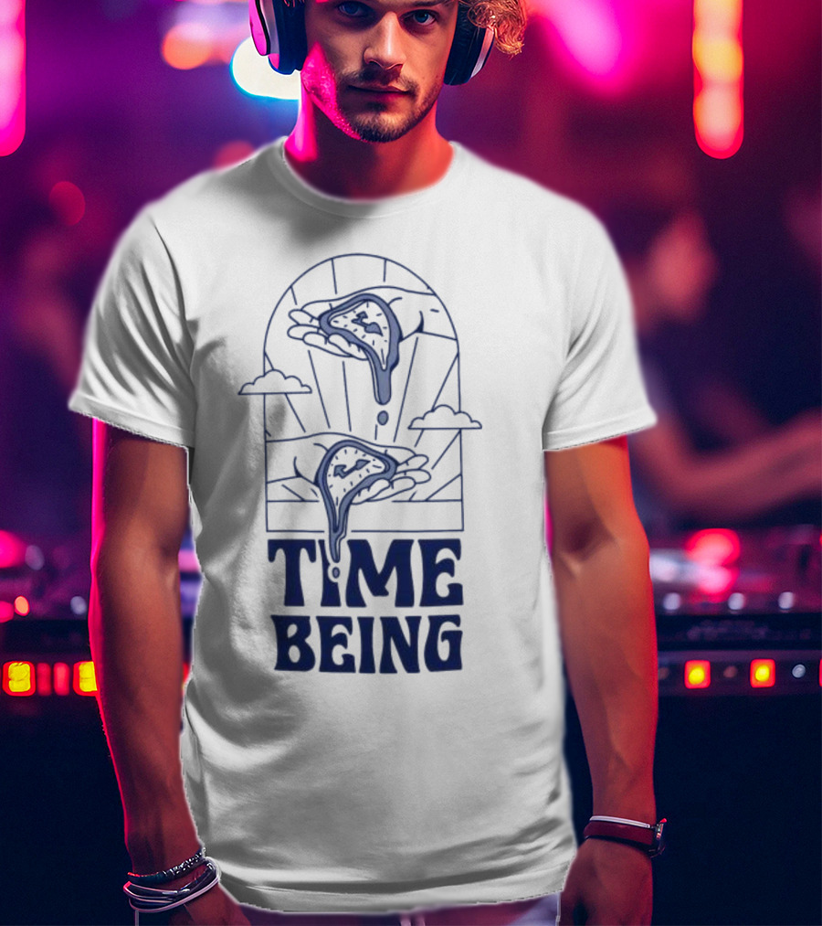 Time Being Dripping Clocks In Hands With Clouds T-Shirt