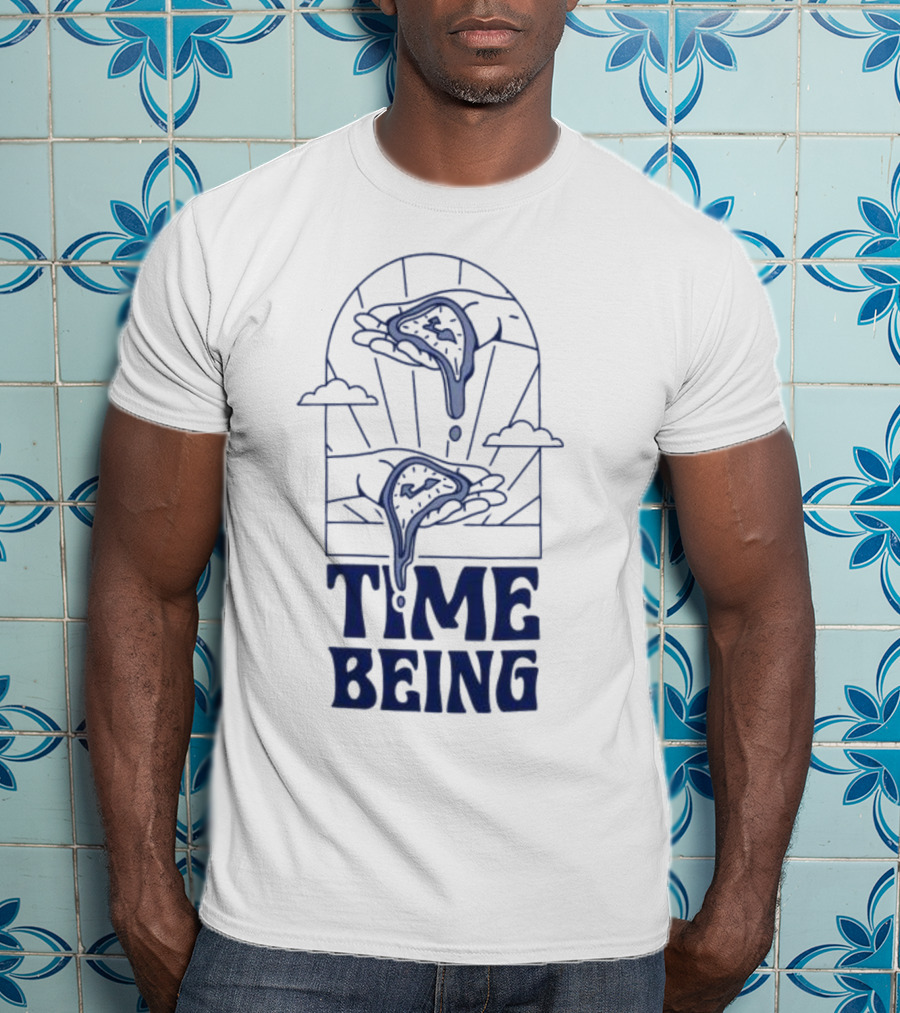 Time Being Dripping Clocks In Hands With Clouds T-Shirt