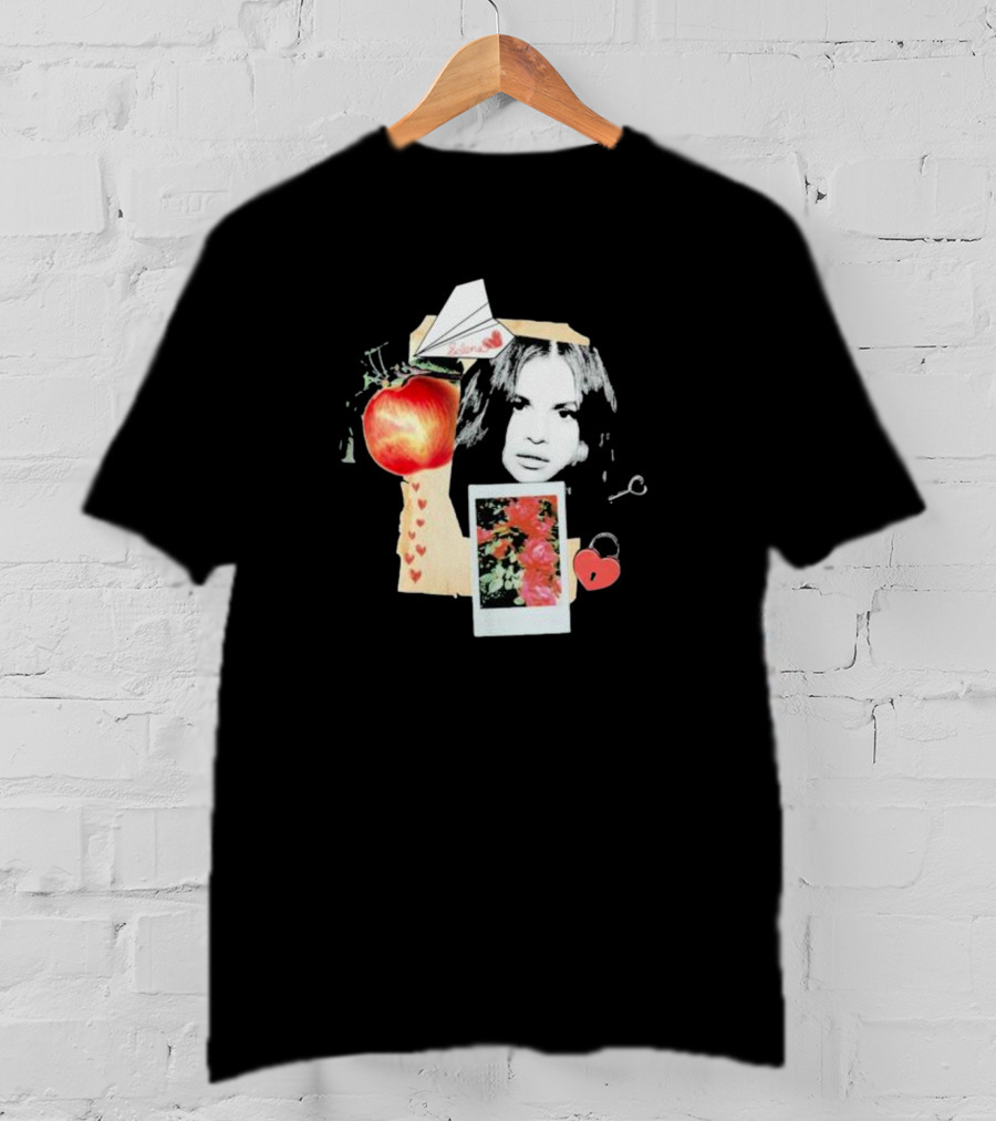 Selena Gomez Paper Plane Apple Heart Roses Collage T-Shirt