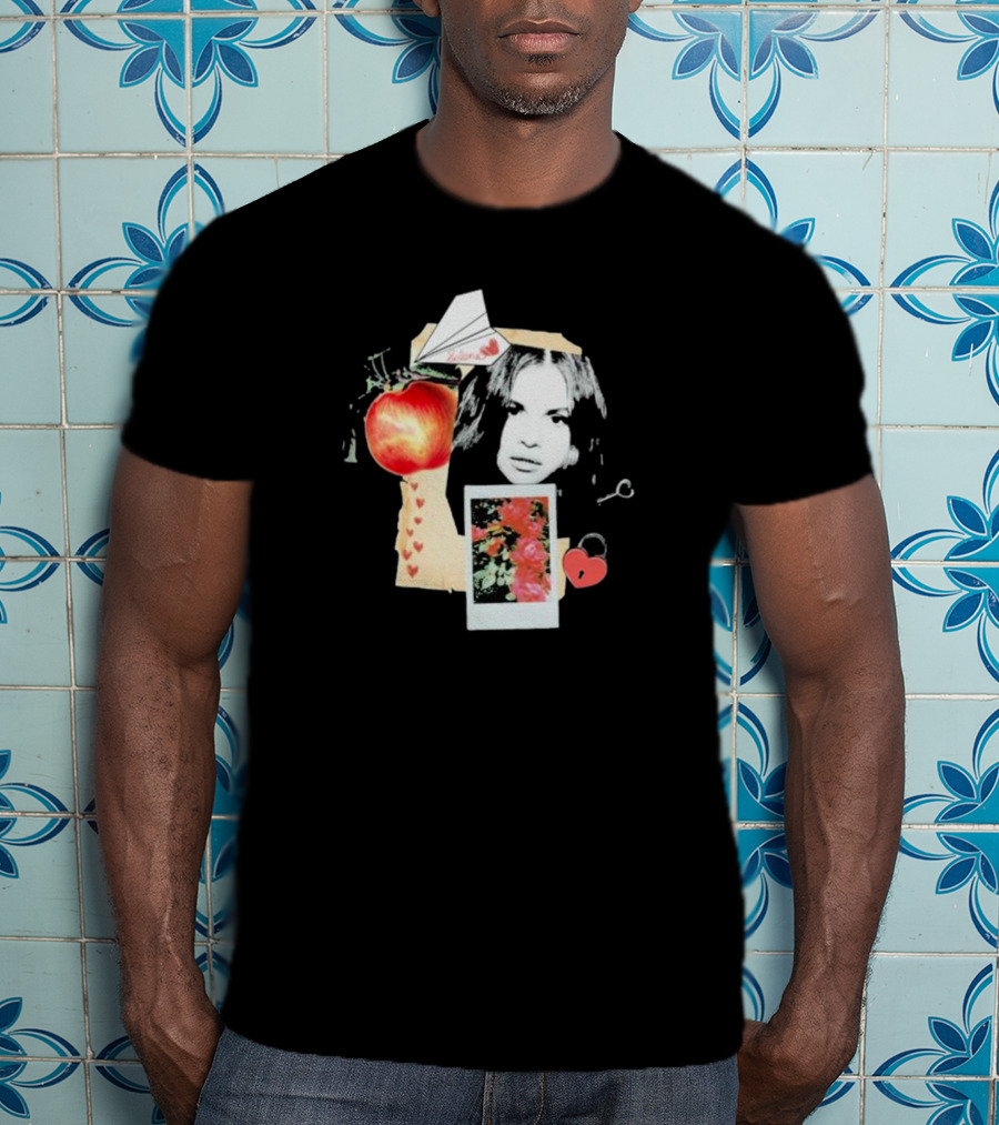 Selena Gomez Paper Plane Apple Heart Roses Collage T-Shirt