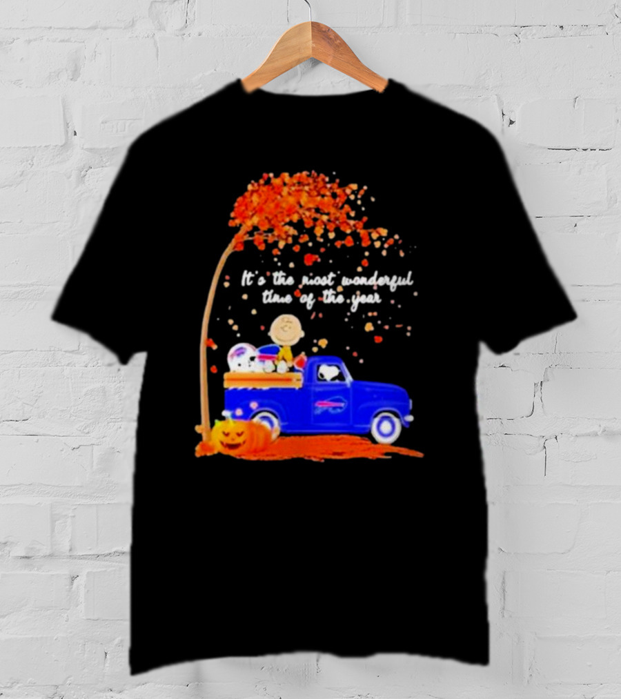 Snoopy And Charlie Brown Buffalo Bills It's The Most Wonderful Time Of The Year Autumn Truck Scene T-Shirt