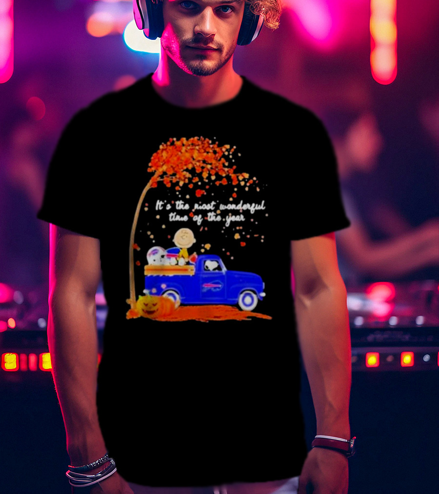 Snoopy And Charlie Brown Buffalo Bills It's The Most Wonderful Time Of The Year Autumn Truck Scene T-Shirt