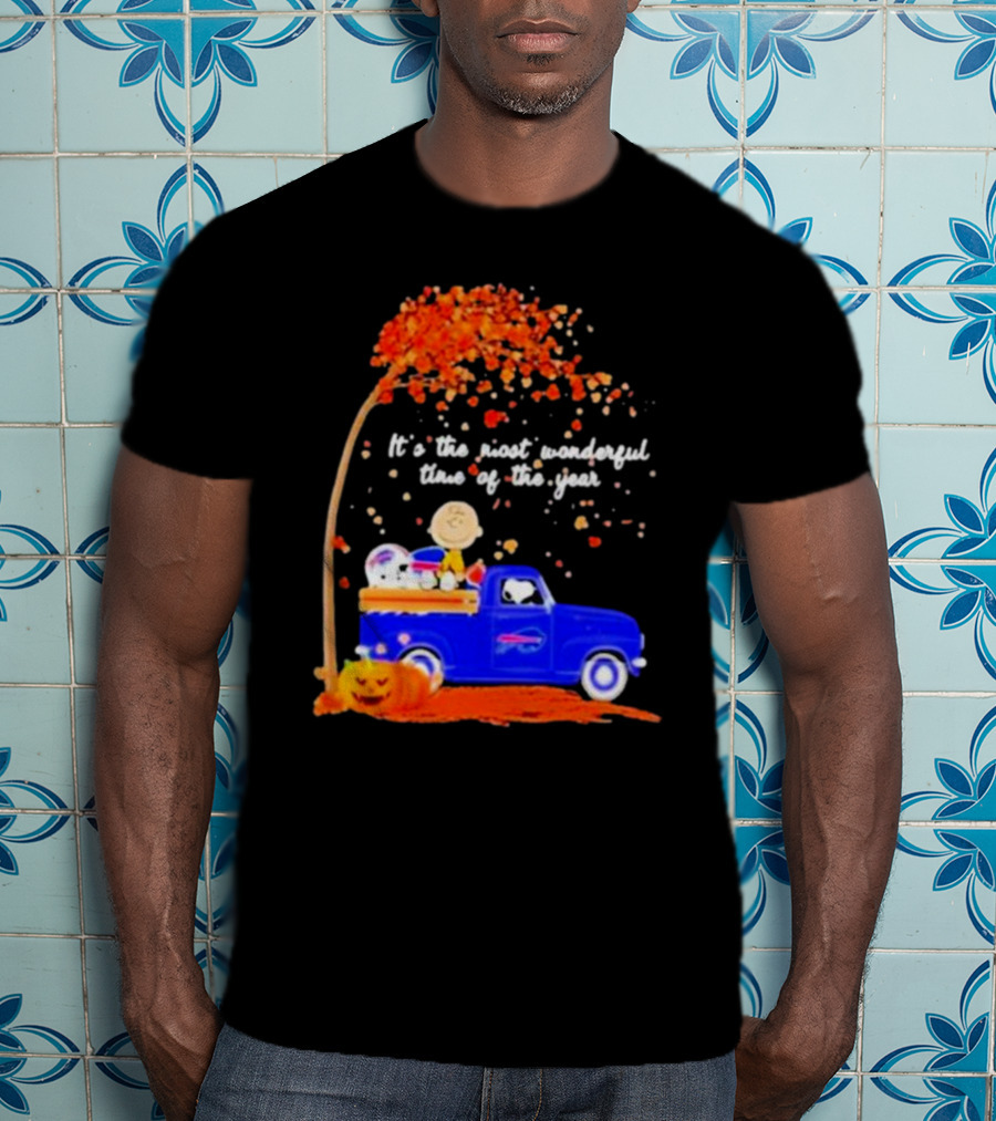 Snoopy And Charlie Brown Buffalo Bills It's The Most Wonderful Time Of The Year Autumn Truck Scene T-Shirt