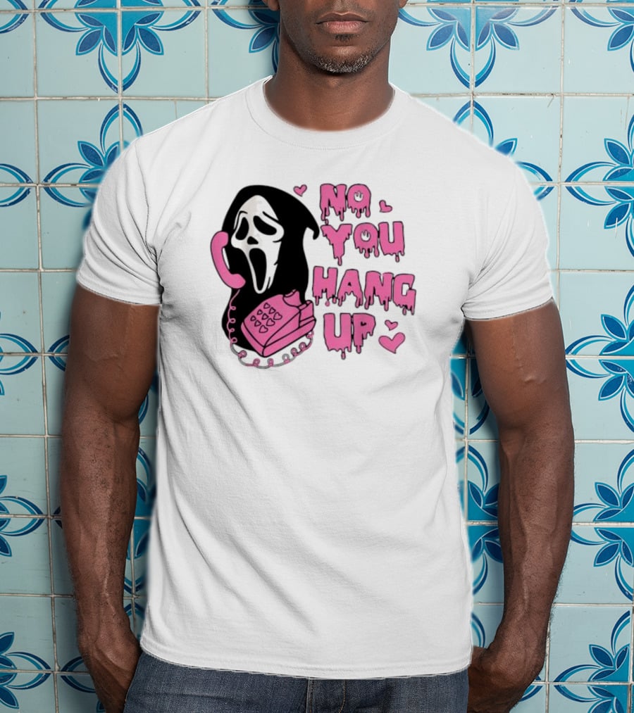 No You Hang Up First Ghost Face Pink Phone Halloween T-Shirt
