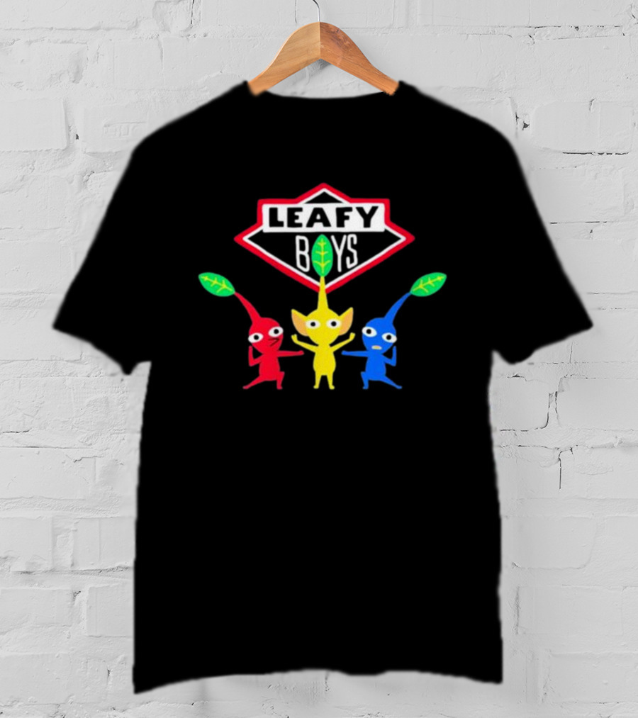 Leafy Boys Pikmin Inspired Design Fan Art Featuring Red Yellow Blue Leaf Creatures T-Shirt