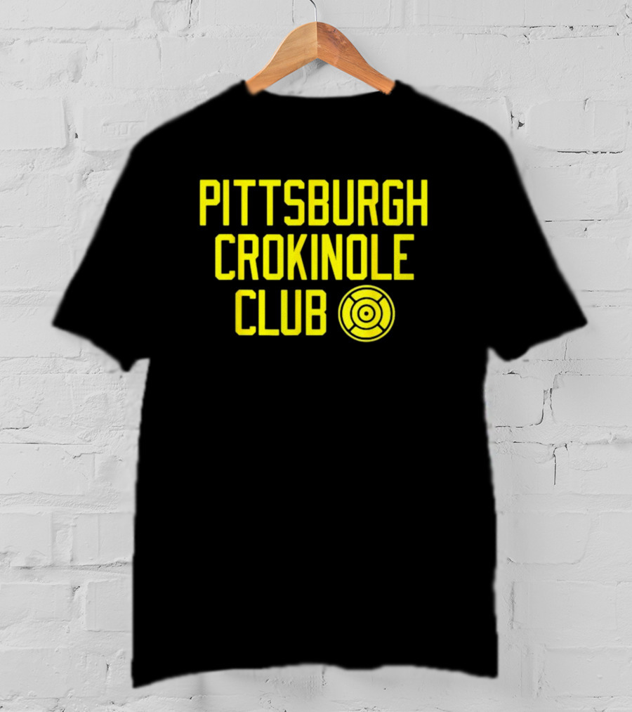 Pittsburgh Crokinole Club Yellow Text With Crokinole Disc T-Shirt