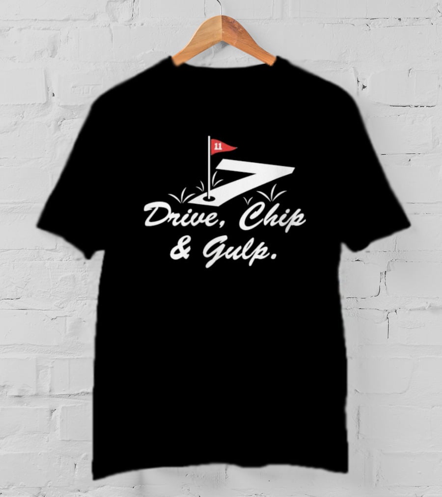 7-Eleven Driving Golf Slogan With Flag And Green Design Creatively MergingSpheres Drive Chip Gulp Essentials T-Shirt