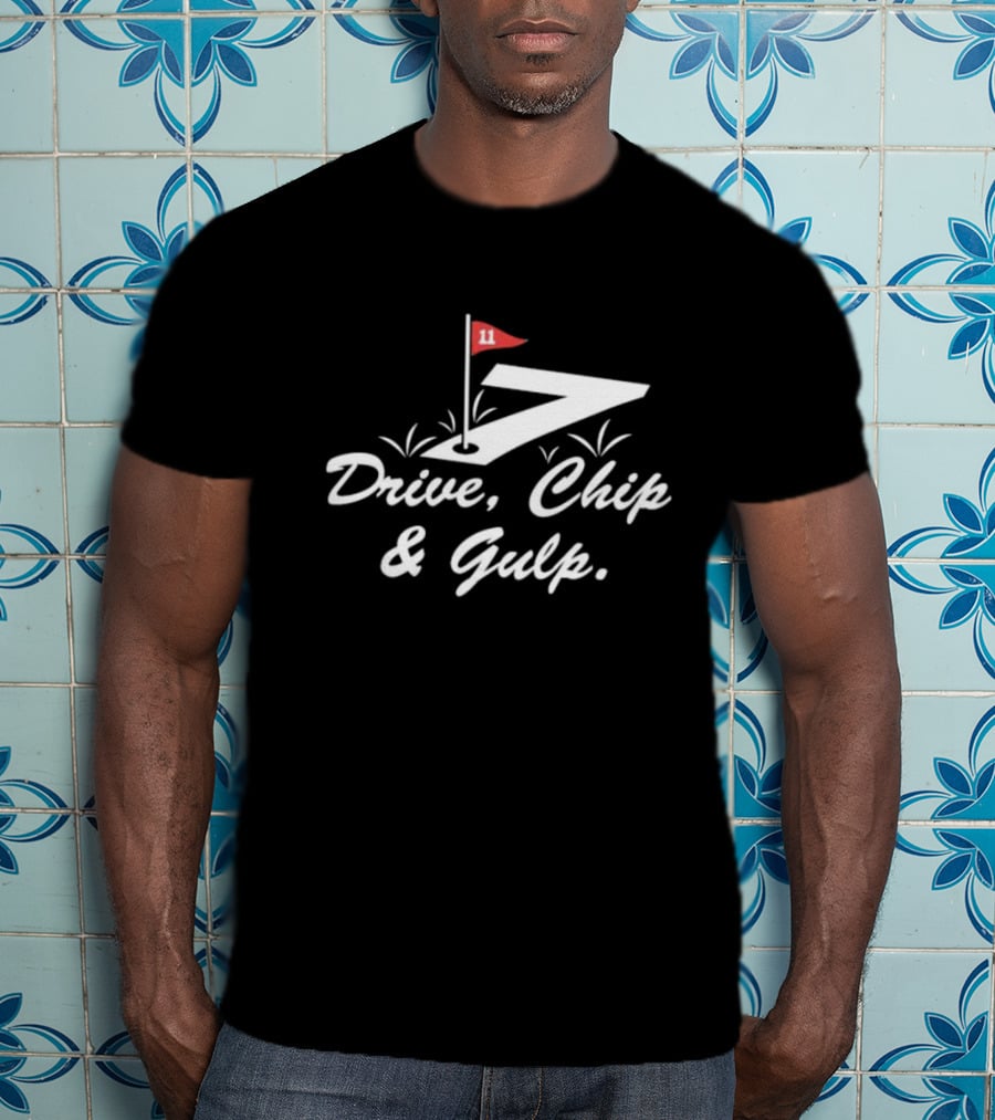7-Eleven Driving Golf Slogan With Flag And Green Design Creatively MergingSpheres Drive Chip Gulp Essentials T-Shirt