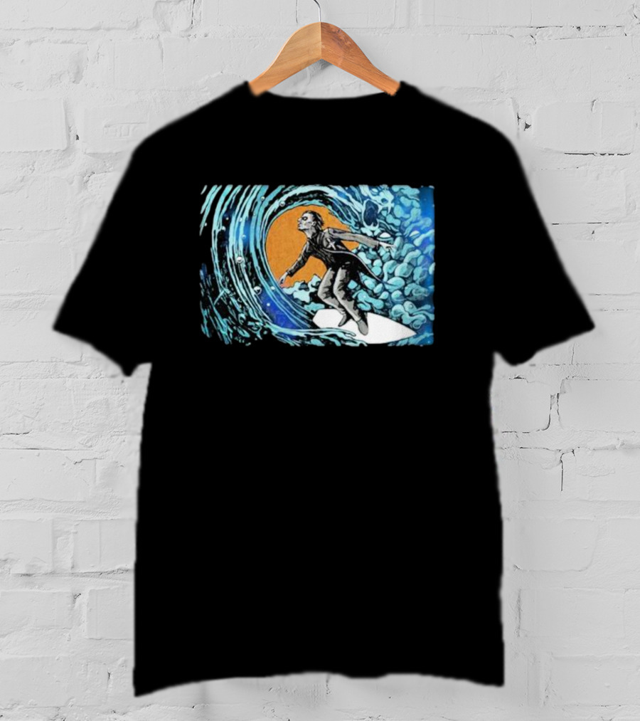 Maedenart Ghost Evil Surfer Riding Wave With Blue Turbulence T-Shirt
