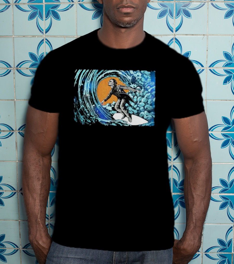 Maedenart Ghost Evil Surfer Riding Wave With Blue Turbulence T-Shirt