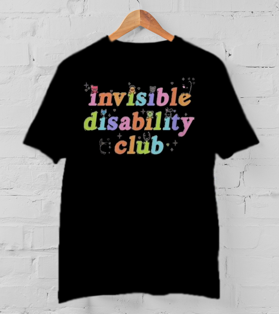 Invisible Disability Club Pastel Multicolor Text With Cute Characters T-Shirt