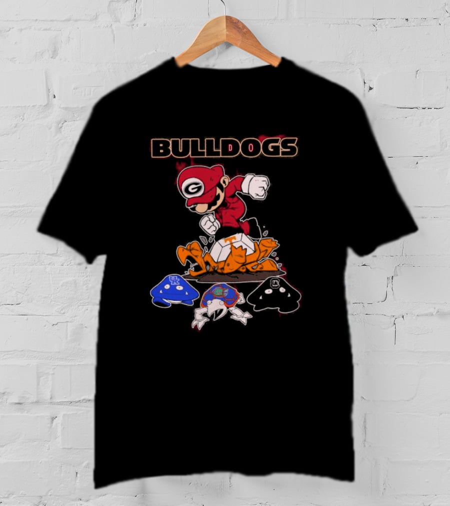 Bulldogs Mario Crushing Tennessee Helmet With Rival Team Symbols T-Shirt