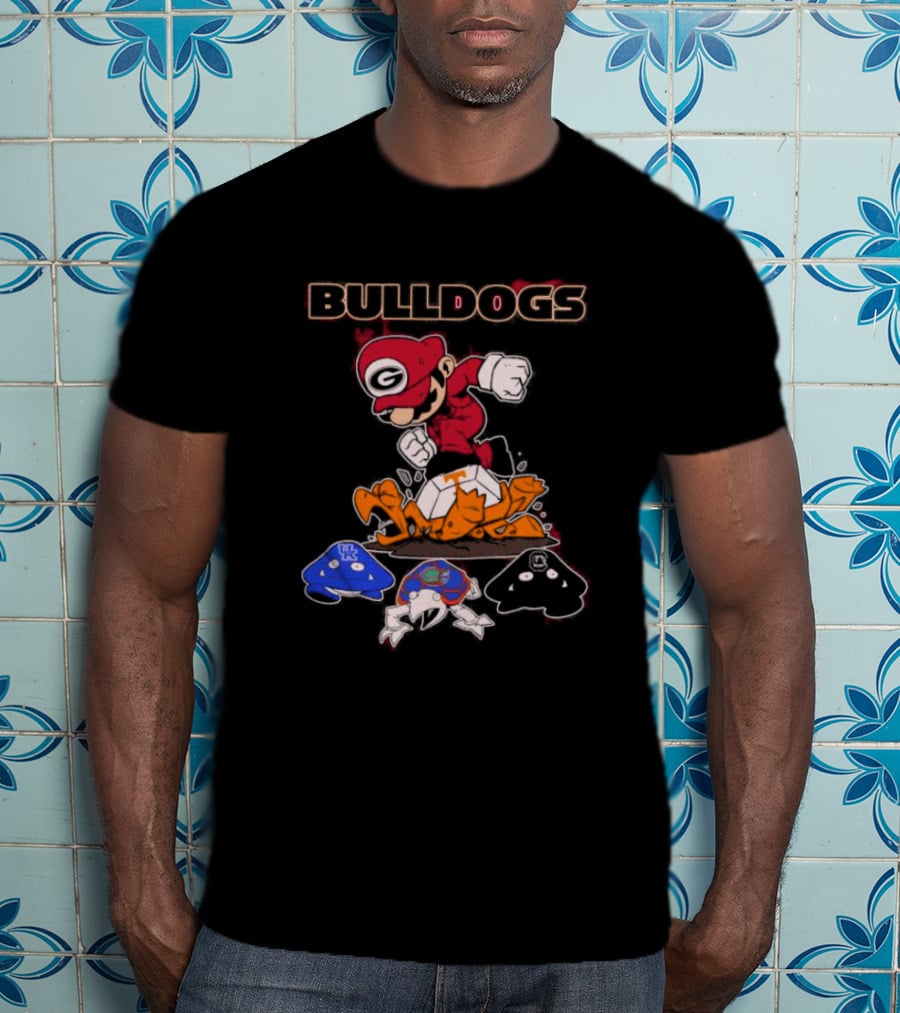 Bulldogs Mario Crushing Tennessee Helmet With Rival Team Symbols T-Shirt