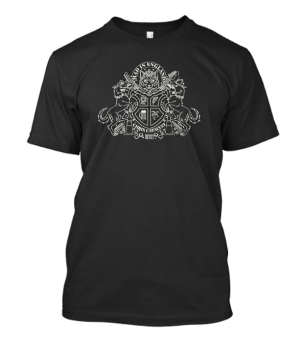 Mad In England Signed Chris Catalyst Crest With Cats And Guitars T-Shirt