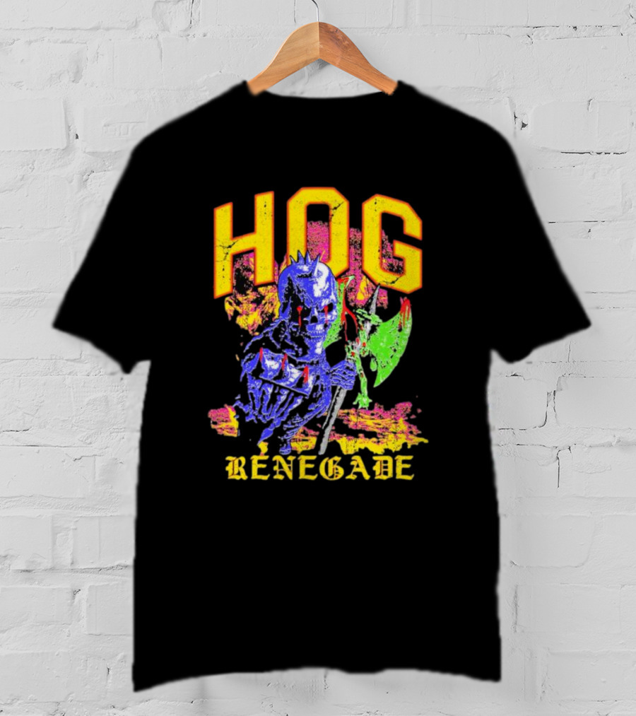 Hog Renegade Skeleton Warrior Graphic With Medieval Armor And Axe T-Shirt