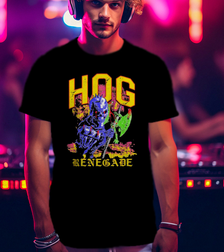 Hog Renegade Skeleton Warrior Graphic With Medieval Armor And Axe T-Shirt