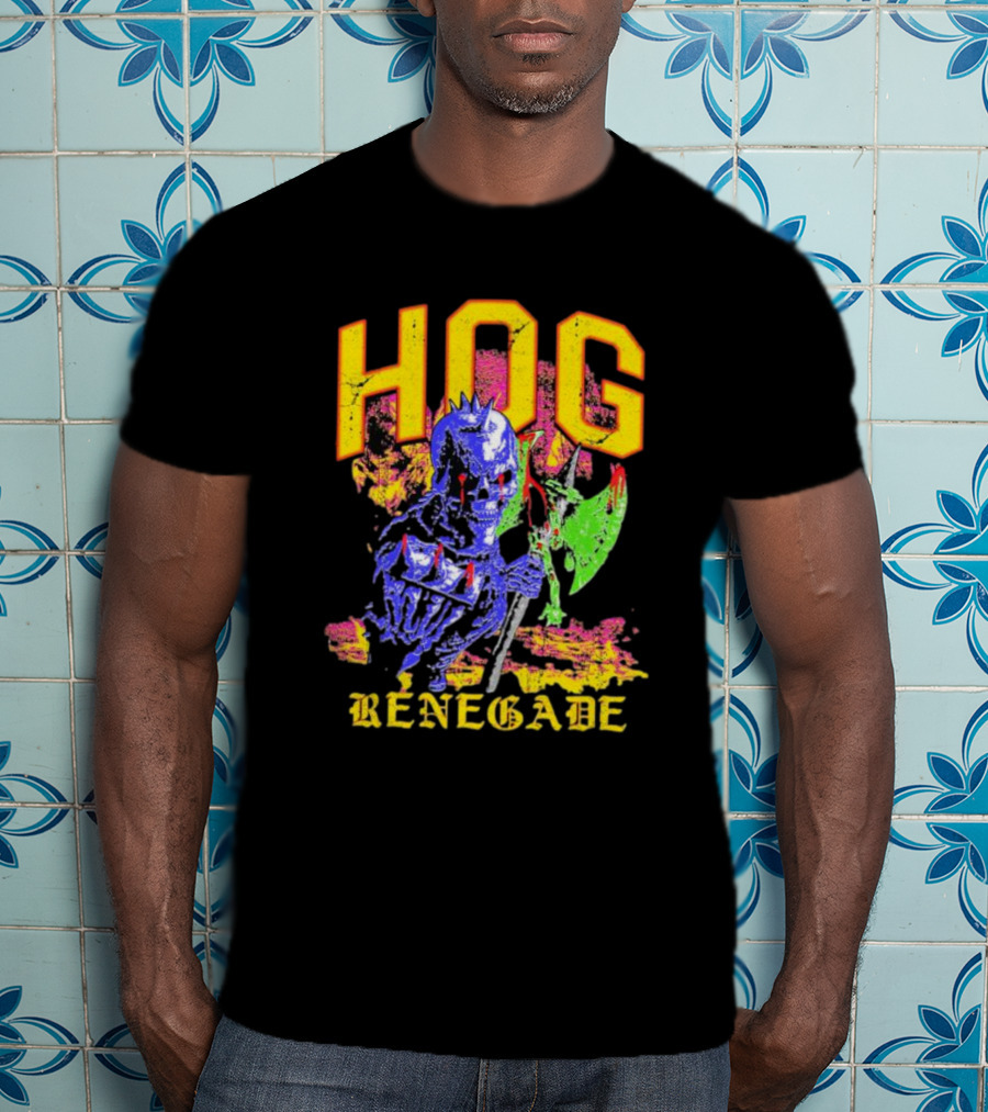 Hog Renegade Skeleton Warrior Graphic With Medieval Armor And Axe T-Shirt