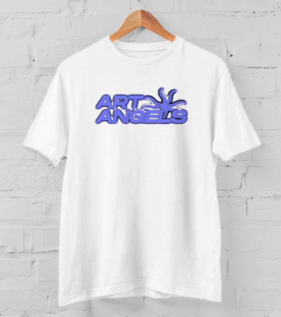 Art Angels Blue Font Stylized 3D Text With Abstract Spiral T-Shirt