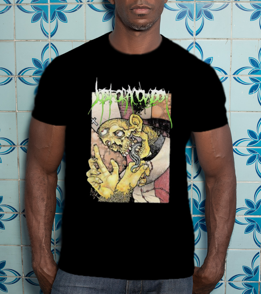 Job For A Cowboy Priest Zombie Graphic With Cross And Rosary T-Shirt