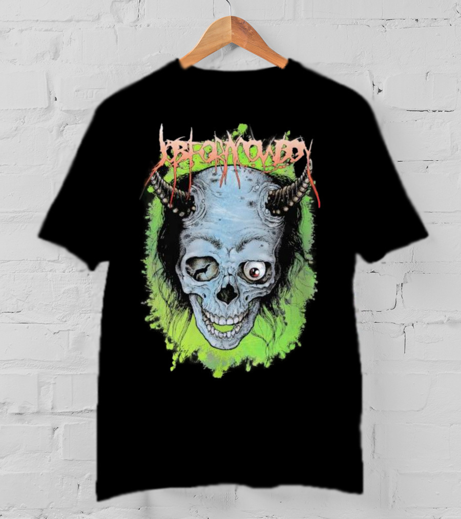 Job For A Cowboy Demon Skull Green Background T-Shirt