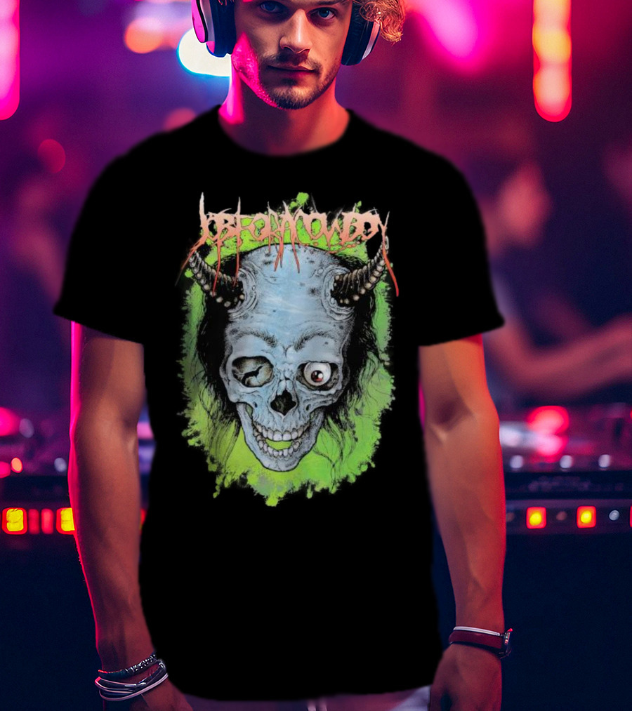 Job For A Cowboy Demon Skull Green Background T-Shirt