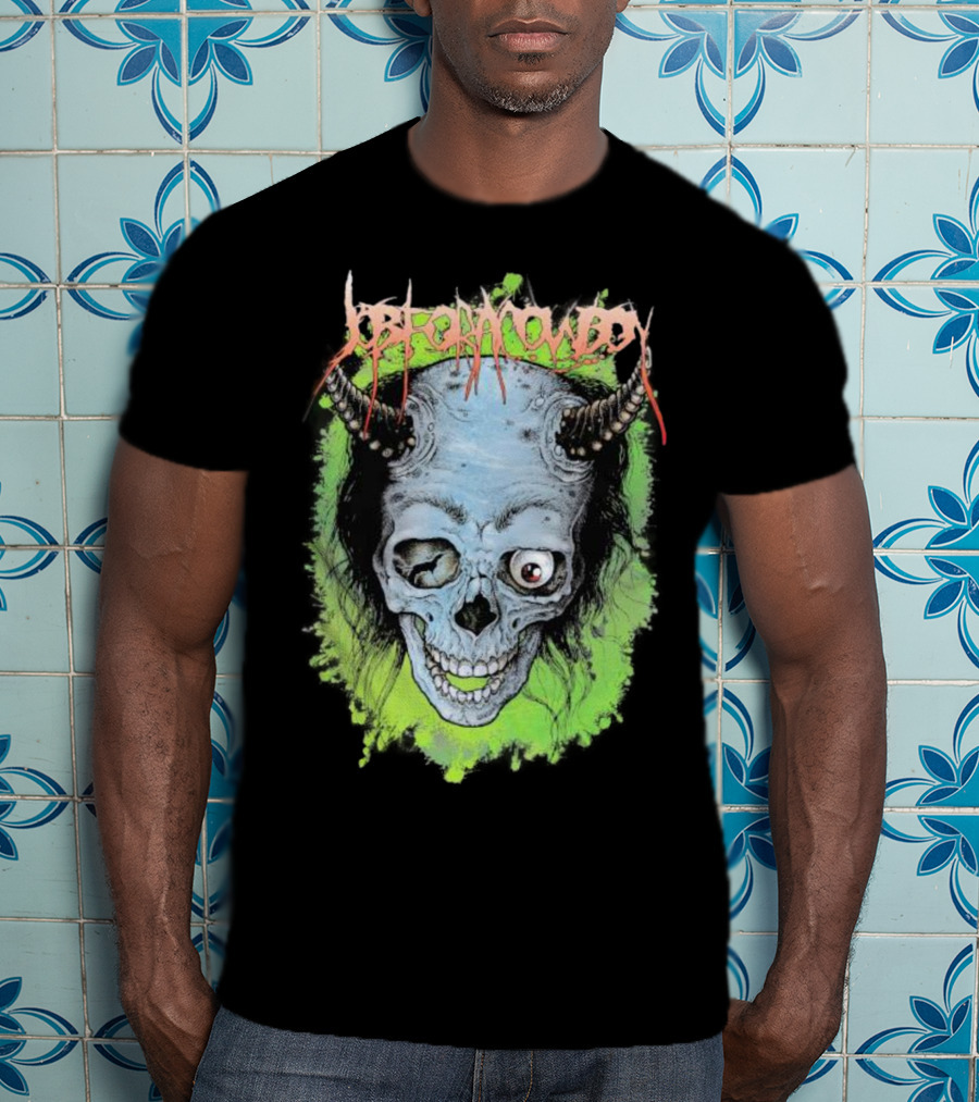 Job For A Cowboy Demon Skull Green Background T-Shirt