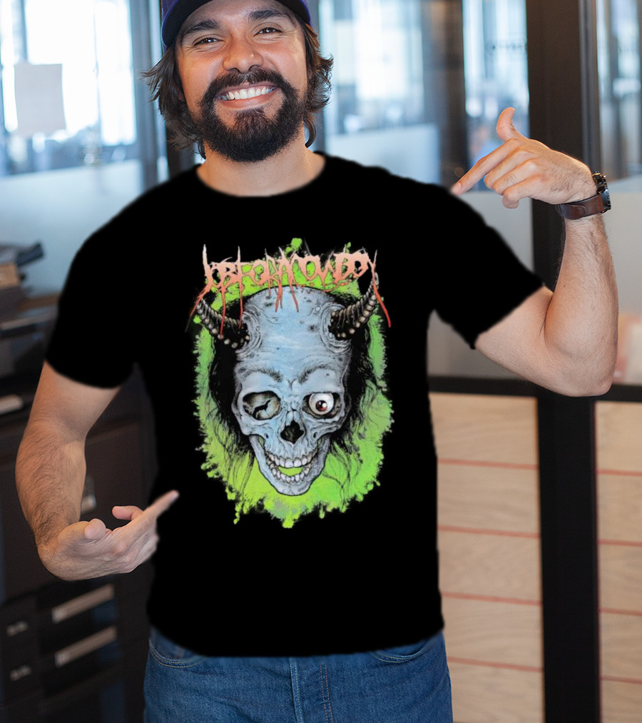 Job For A Cowboy Demon Skull Green Background T-Shirt