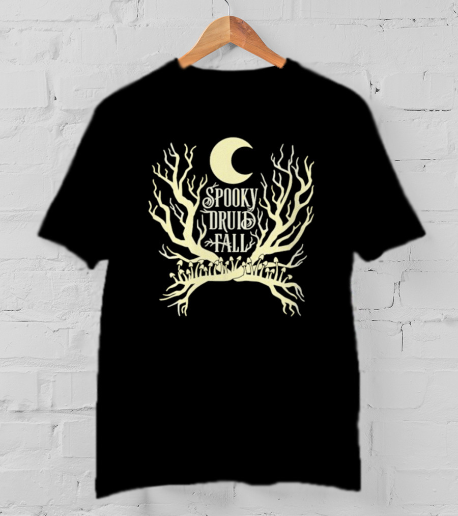 Spooky Druid Fall Crescent Moon And Enchanted Trees T-Shirt