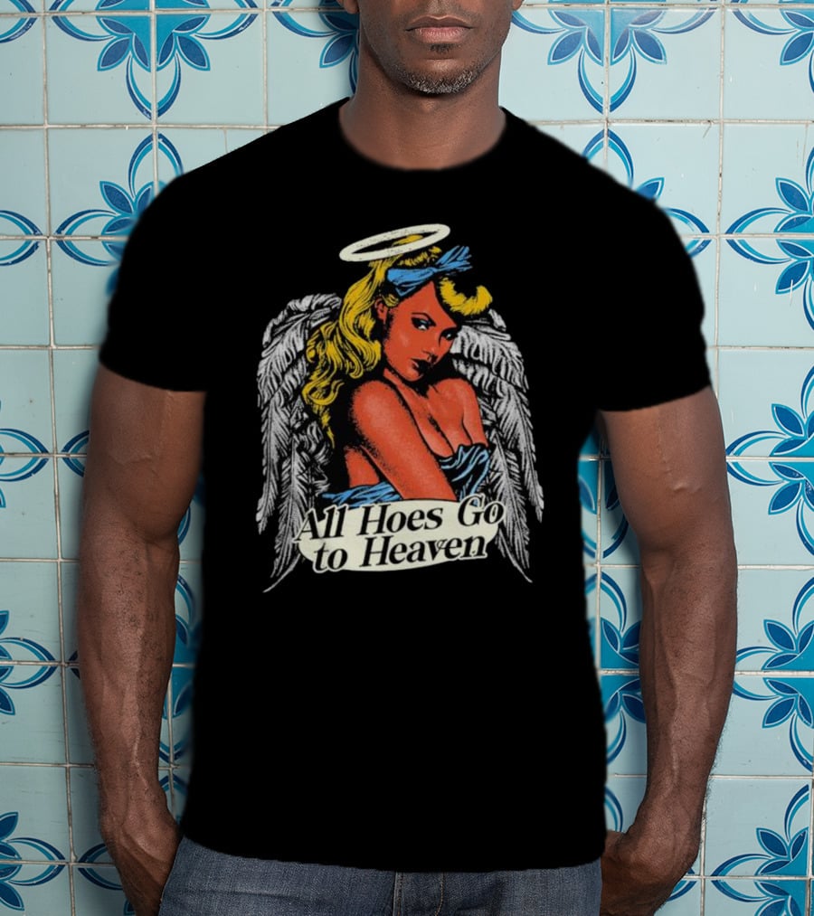 Angel All Hoes Go To Heaven Retro Pin-Up Winged Halo T-Shirt