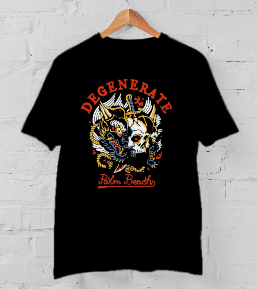 DEGENERATE Masked Skull And Dragon Palm Beach T-Shirt