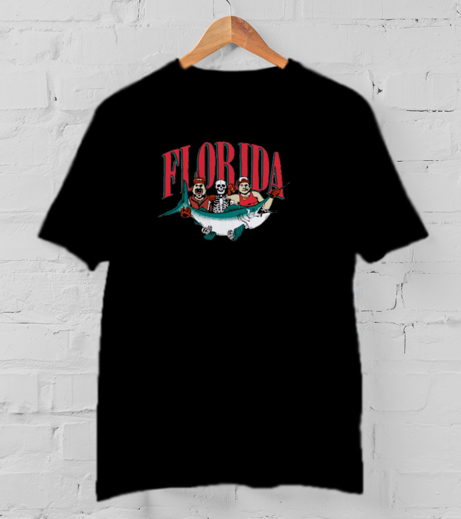 FLORIDA Fish Marlin Halloween Crew With Skeleton And Fishermen T-Shirt