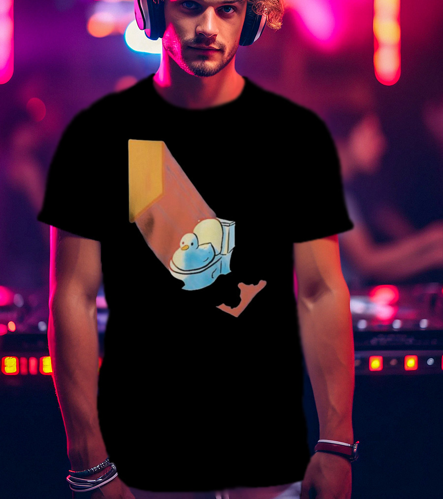 Groovy Space Duck Relaxing In Cosmic Beam On Toilet T-Shirt