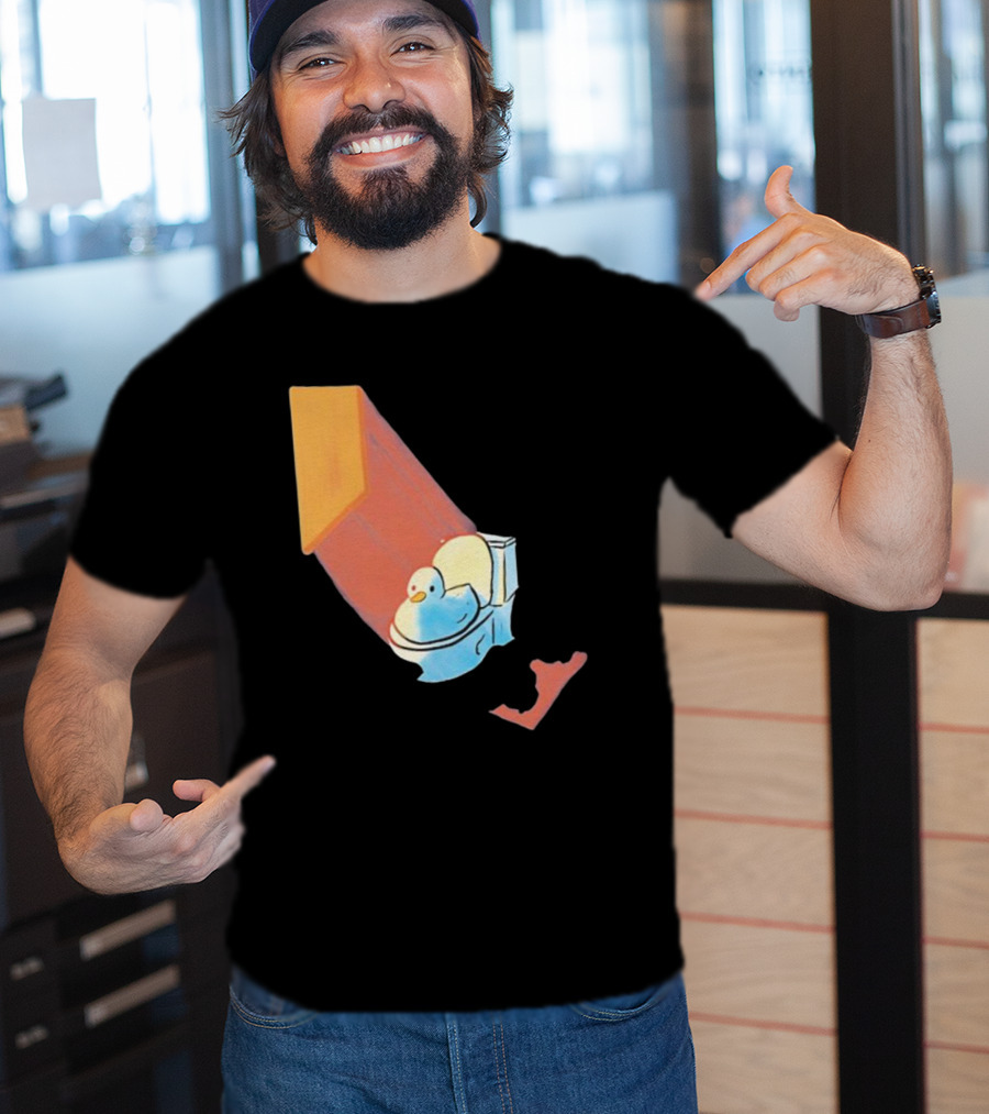 Groovy Space Duck Relaxing In Cosmic Beam On Toilet T-Shirt