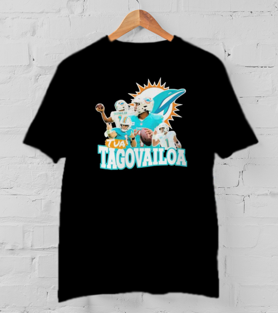 Miami Dolphins Tua Tagovailoa Football Action Collage T-Shirt