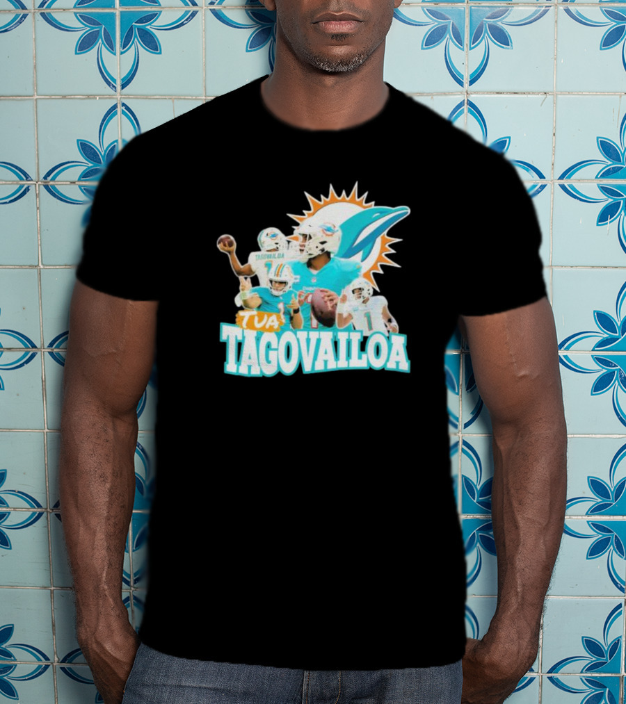 Miami Dolphins Tua Tagovailoa Football Action Collage T-Shirt