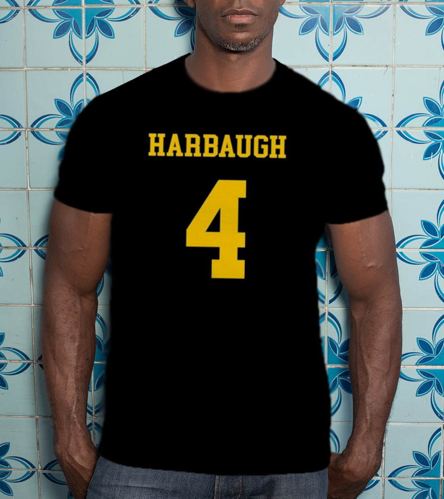 Harbaugh 4 Michigan Football Coach Iconic Jersey Number T-Shirt