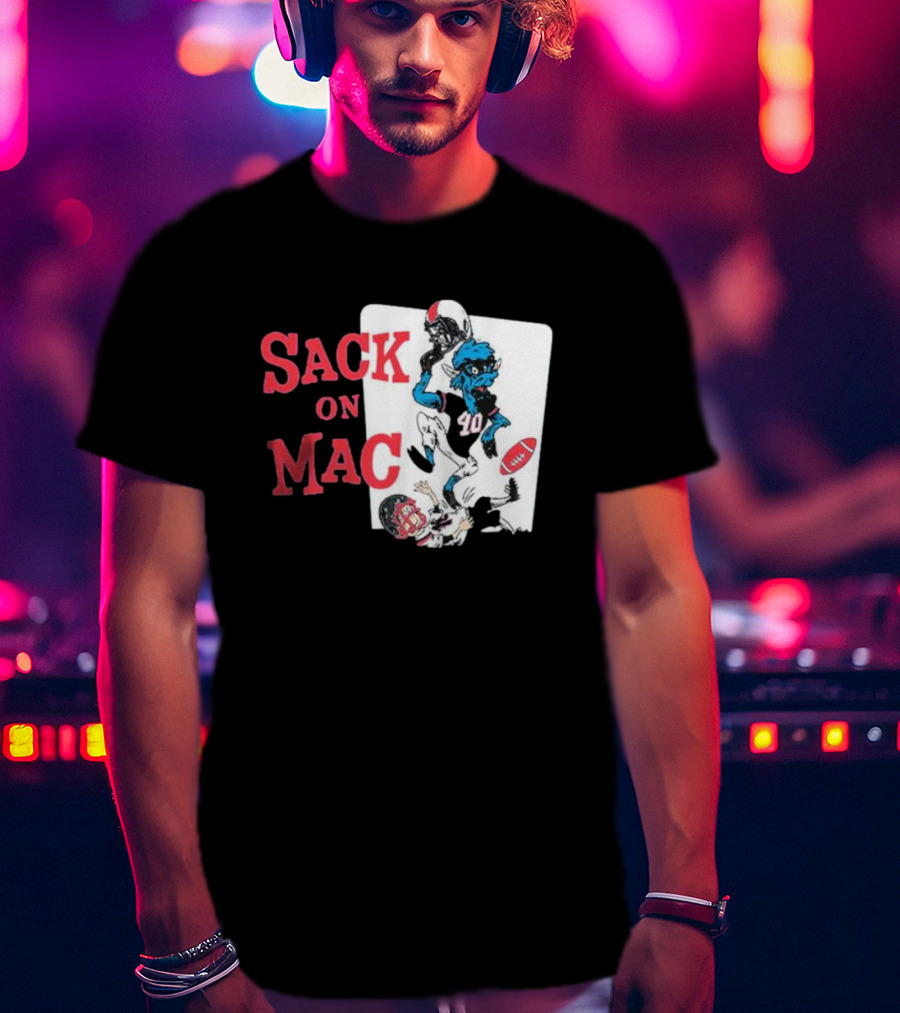 Sack On Mac NFL Football Cartoon Character Action T-Shirt