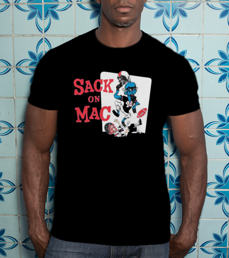 Sack On Mac NFL Football Cartoon Character Action T-Shirt