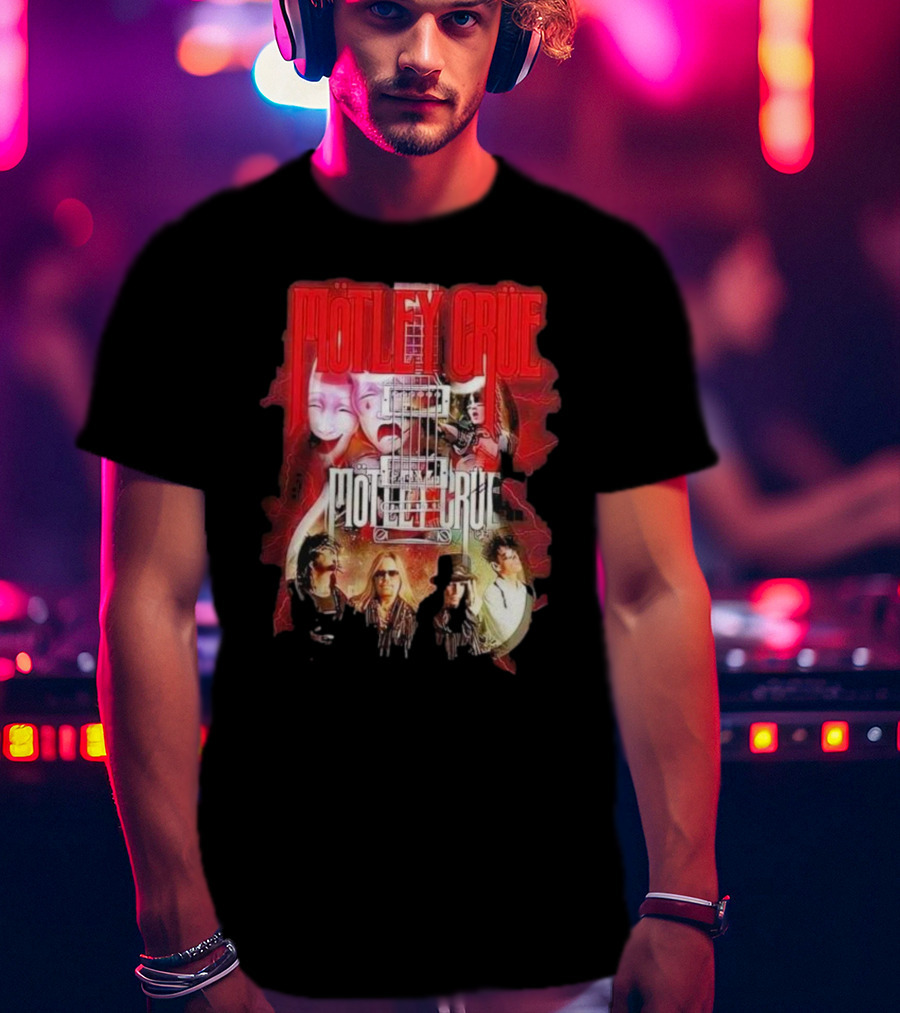 Motley Crue Rock Band Guitar With Faces T-Shirt