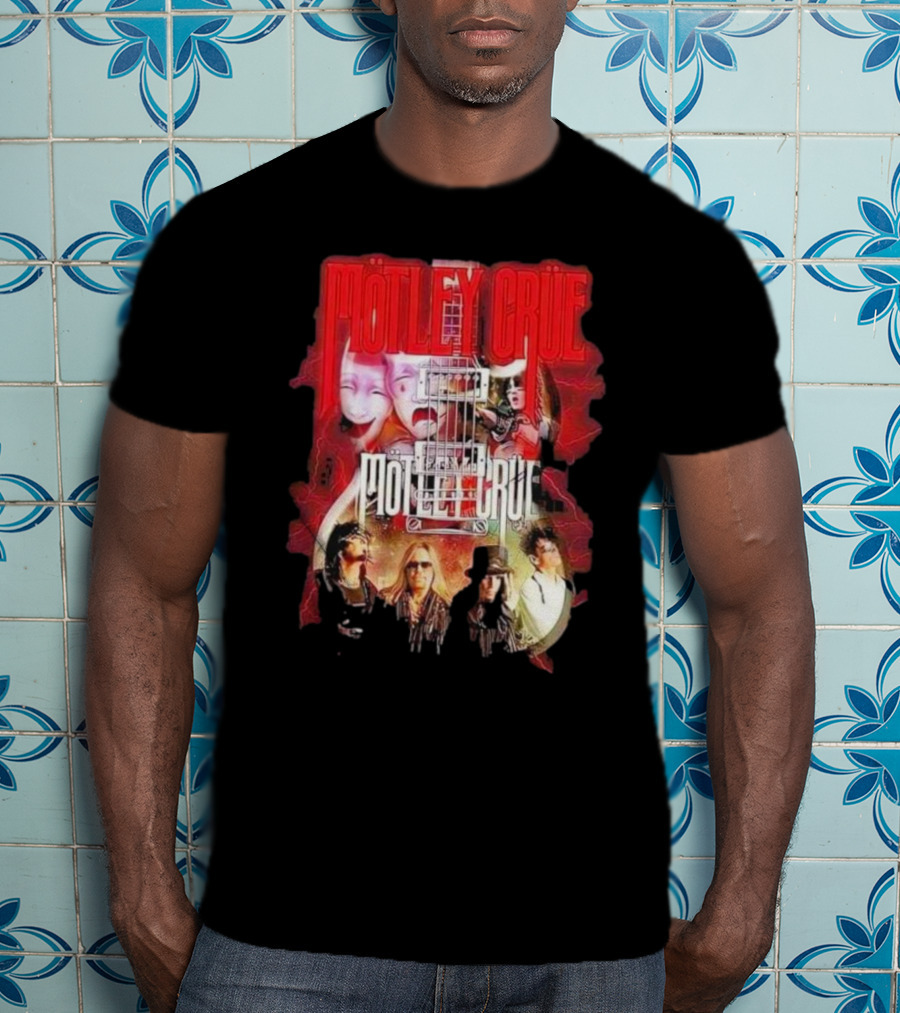 Motley Crue Rock Band Guitar With Faces T-Shirt